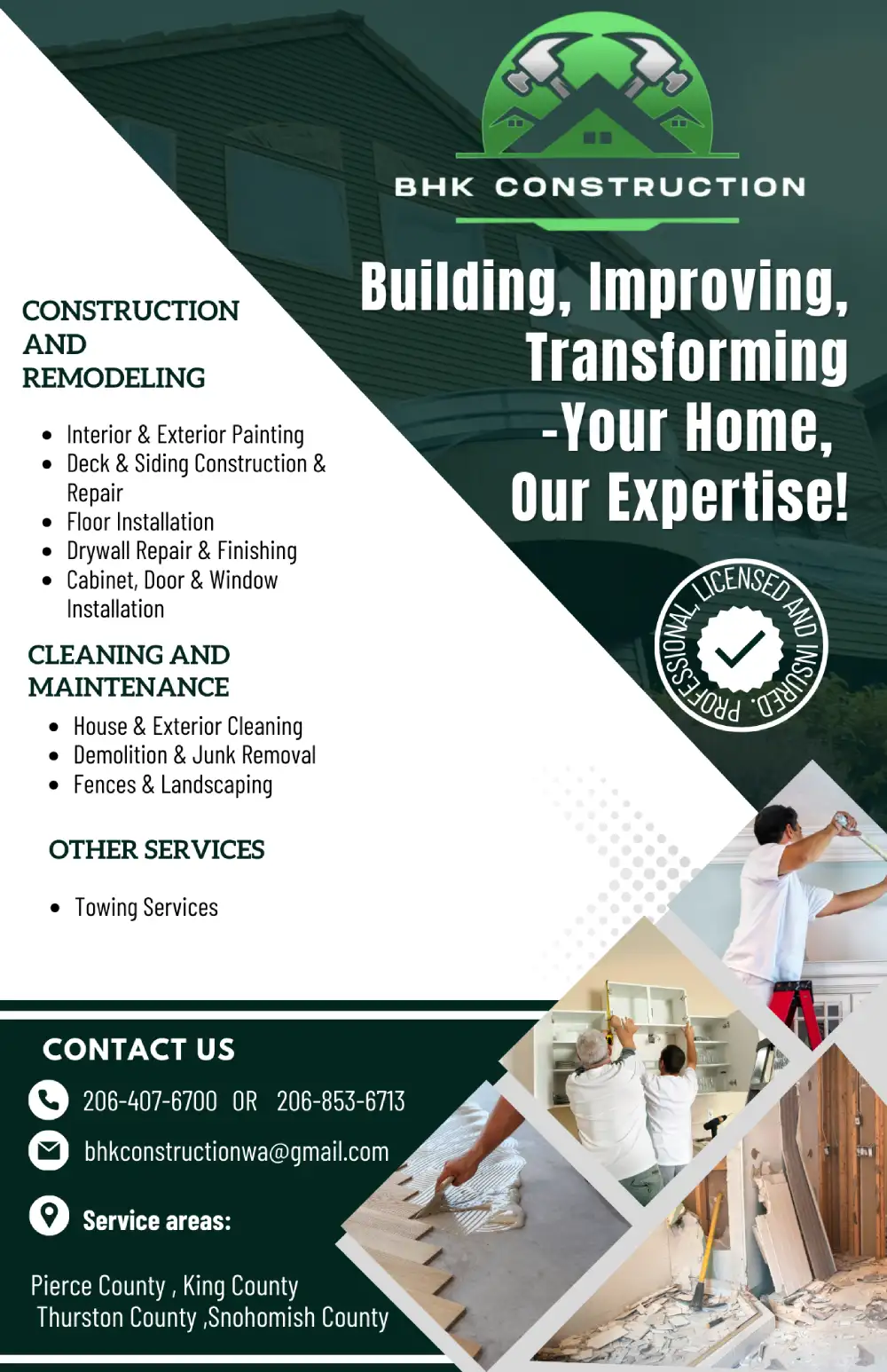 BHK Construction LLC Flyer BHK Construction LLC Flyer